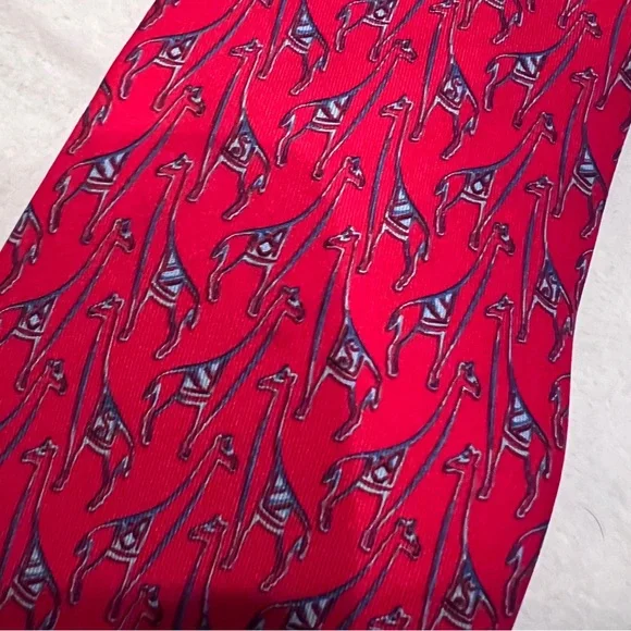 Salvatore Ferragamo Red & Blue Giraffe Silk Tie Italy